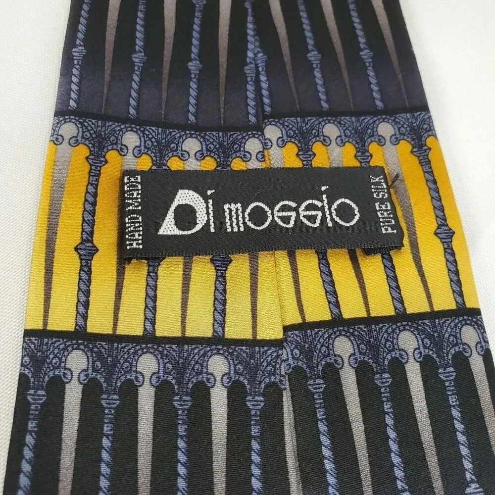 VTG DiMoggio 100% Silk Tie Baroque Black Grey Gold  60